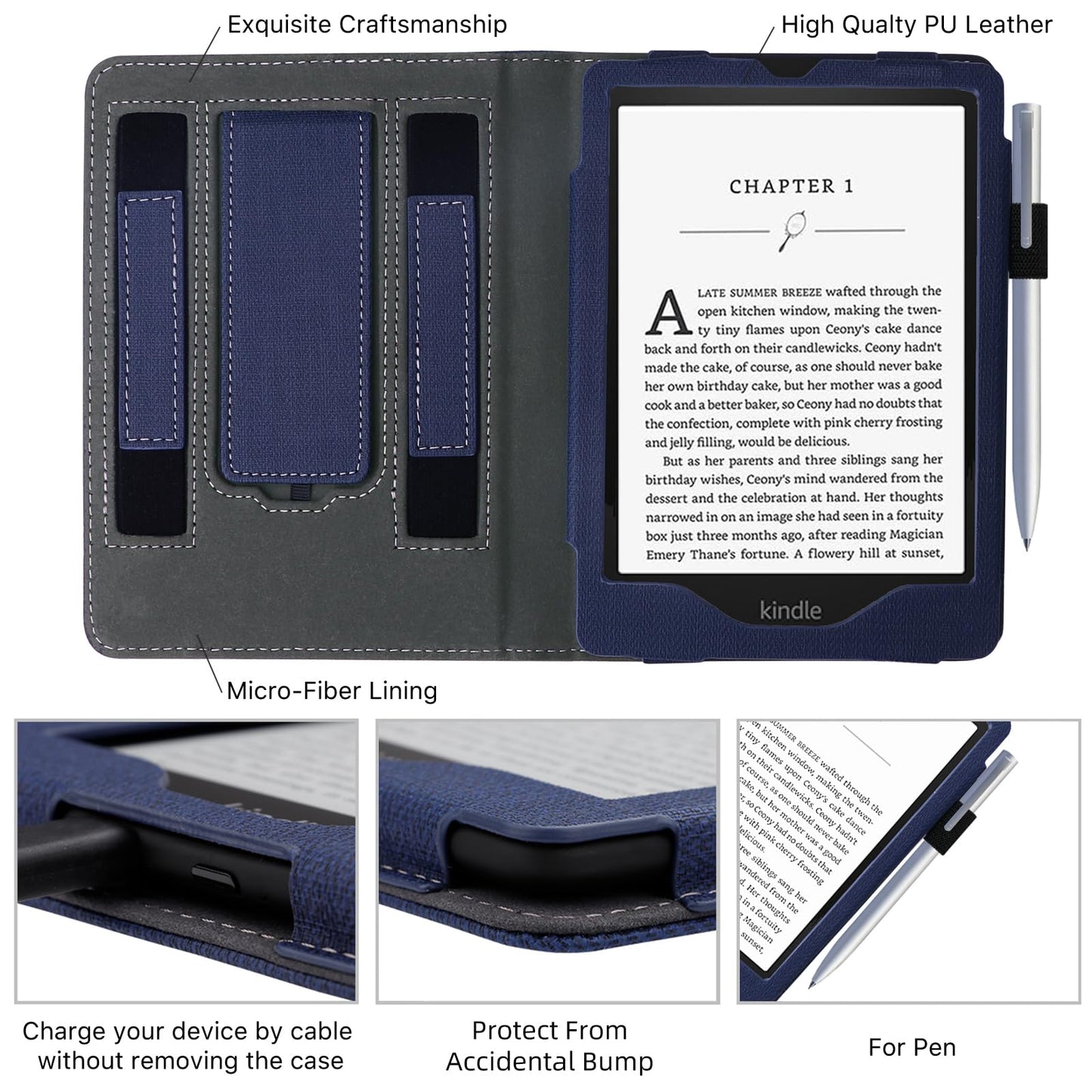 Walnew Stand Case For 6.8 Kindle Paperwhite (Model No. M2L3Ek / M2L4Ek), Two Hand Straps Premium Pu Leather Book Cover With Aut