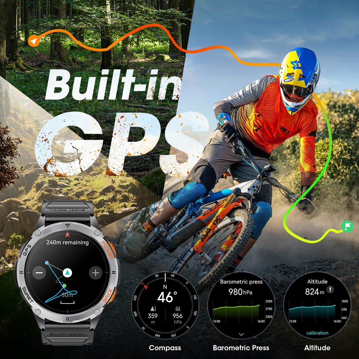 Military Smart Watch for Men with GPS, 1.43" AMOLED Bluetooth Call Smartwatch with LED Flashlight, Rugged Smart Watches for Android iOS, IP68 Waterproof Fitness Tracker with Heart Rate (Black)