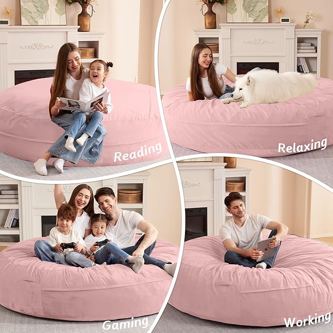 HABUTWAY XX-Large Bean Bag Chair: Giant 7' Memory Foam Furniture Bean Bag Chairs for Adults with Microfiber Cover 7Ft(Pink)