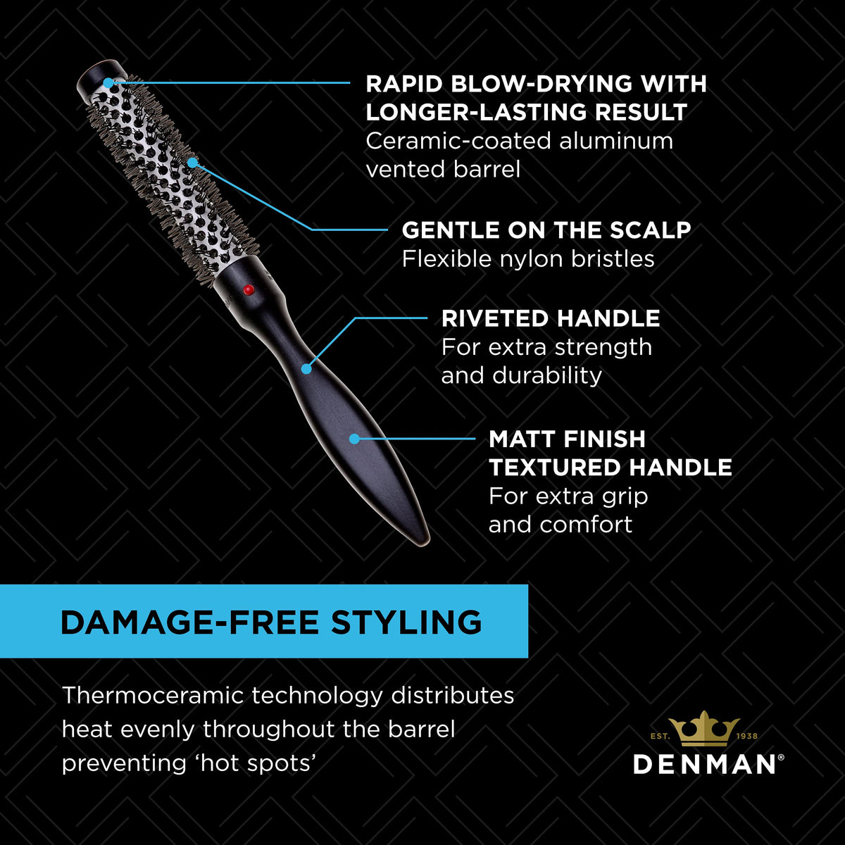 Denman (X-Small) Thermo Ceramic Hourglass Hot Curl Brush - Hair Curling Brush for Blow-Drying, Straightening, Defined Curls, Vol
