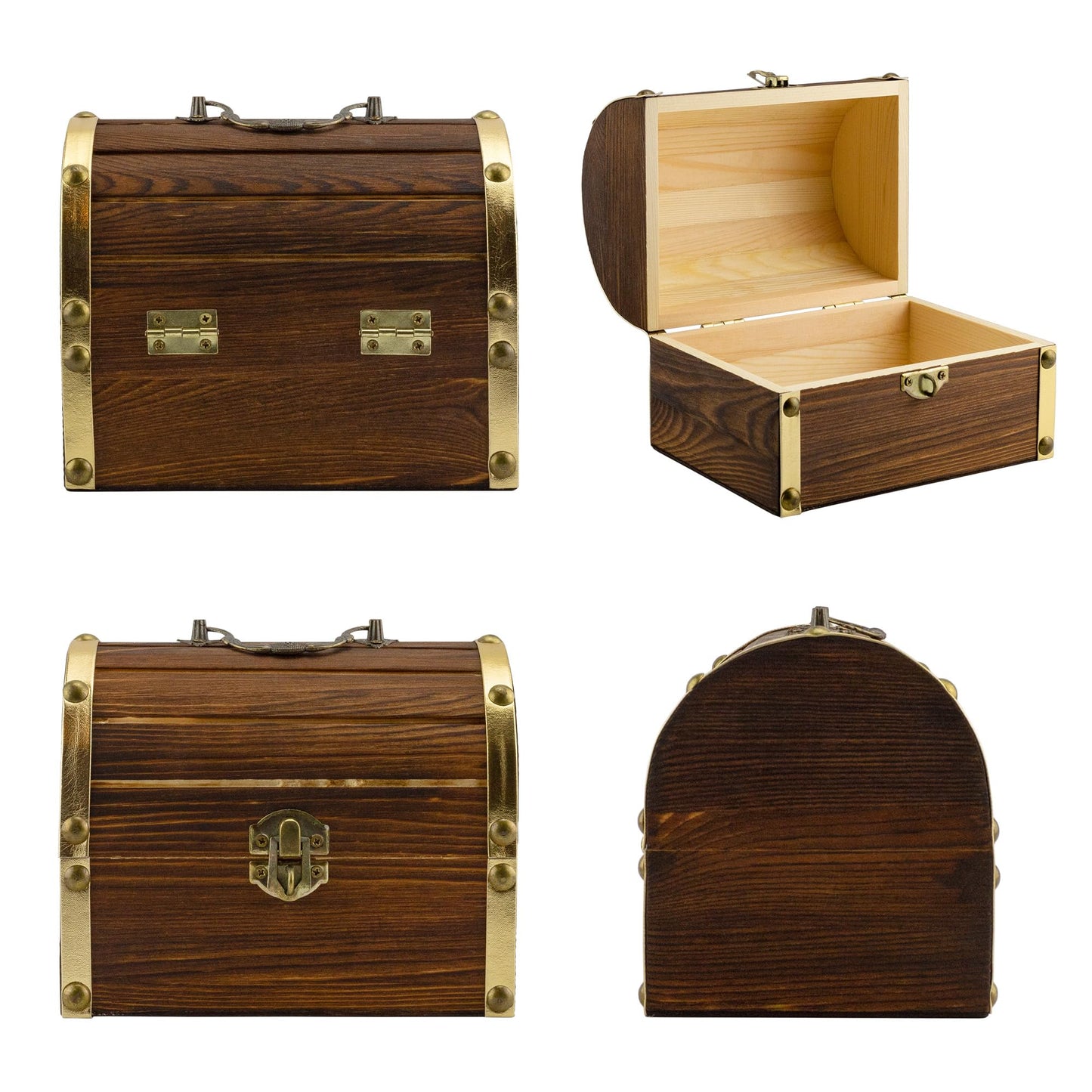 Attatoy Wooden Pirate Treasure Chest with 240 Colored Jewels (Plastic Gems); 6 x 4.5 x 5 Antique Style Wood Box; 1 Lb. Acrylic G