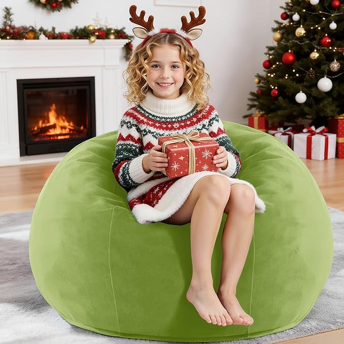 HABUTWAY 2FT Bean Bag Chair, 2' Beanbags Small Bean Bag Chairs with Filling, Teardrop Bean Bag Chair Luxurious Velvet Ultra Soft Fur with Removable Cover (Lime)