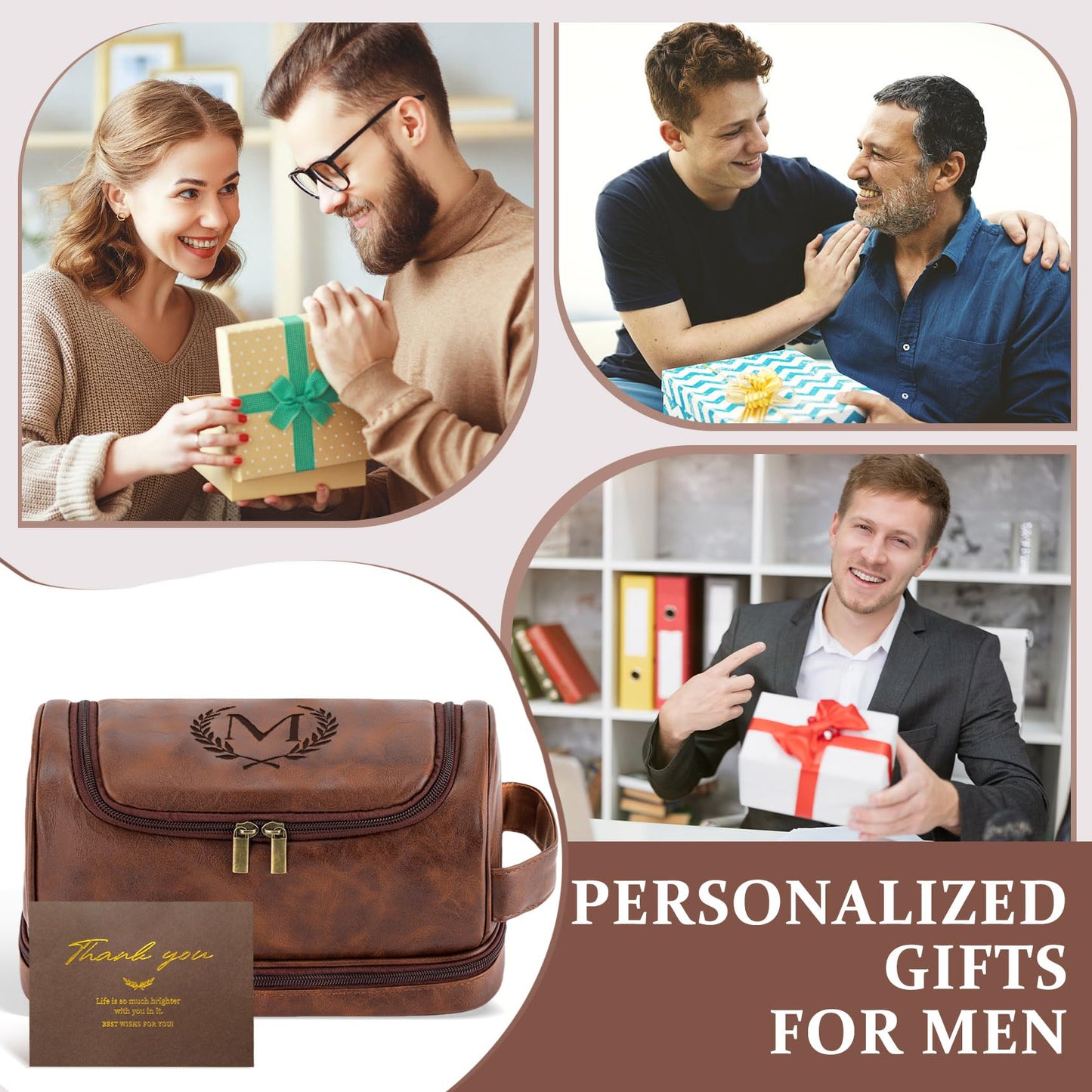 Aganmi Personalized Husband Birthday Gift from Wife Travel Toiletry Bag for Men Him, Cool Valentines Thanksgiving Christmas Anniversary Birthday Gifts for Husband Boyfriend Partner, Reddish Brown C