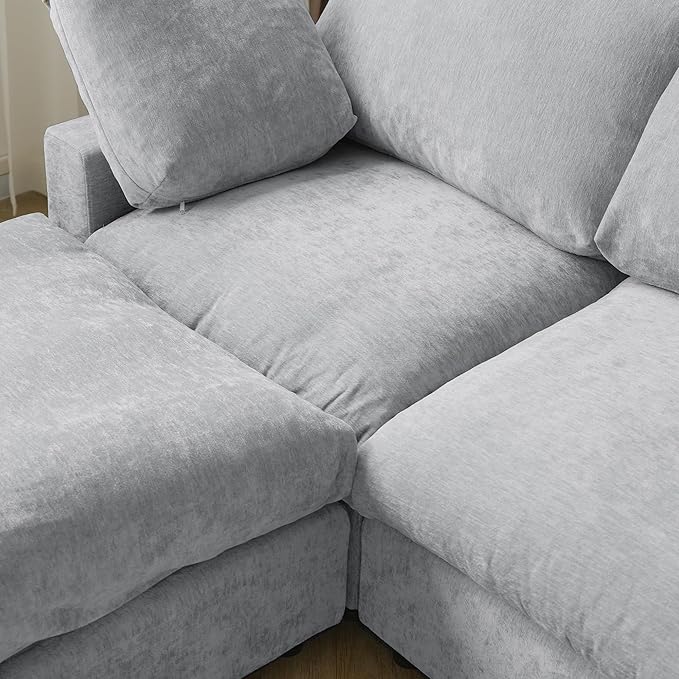 WJShome Cloud Couch Modular Sectional Sofa,67" L Shaped Couch, Convertible Wide Seater, 2 Seater+Ottoman for Living Room Set,Covers Washable&Replaceable,Gray