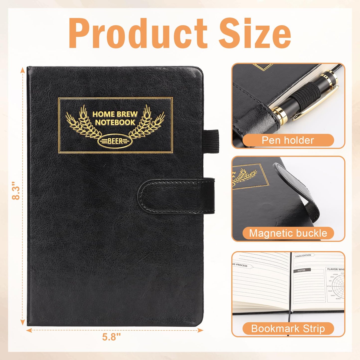 DOSTATNI Home Brew Notebook Leather Beer Recipe Book With Magnetic Buckle 5.8’’ x 8.3’’ Beer Making Book Craft Beer Gifts 70 Pages Beer Tasting Journal for Homebrewers Craft Beer Enthusiasts