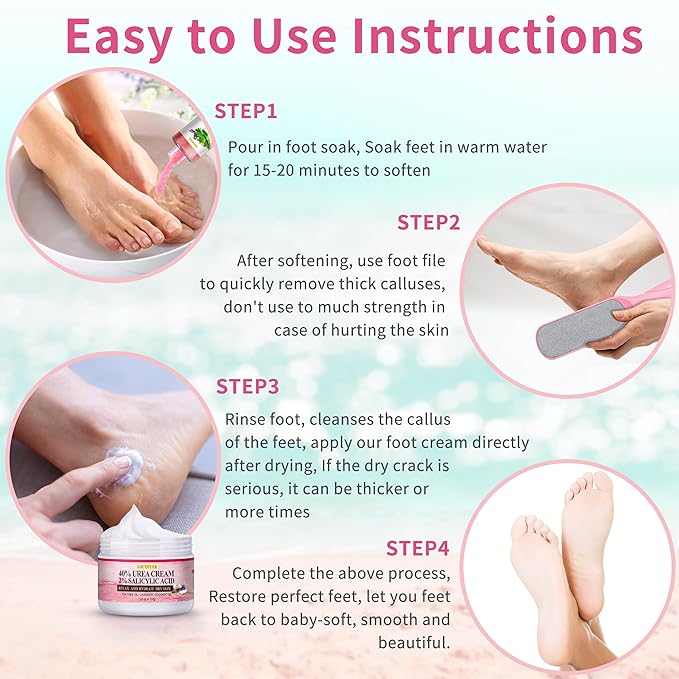 LUCOTIYA Pedicure Kit Foot Spa Soak Set Callus/Cuticle Remover File, Dead Skin Urea Cream for Feet Aloe Lavender Pedicure Supplies for Dry Cracked Feet for Women Men 