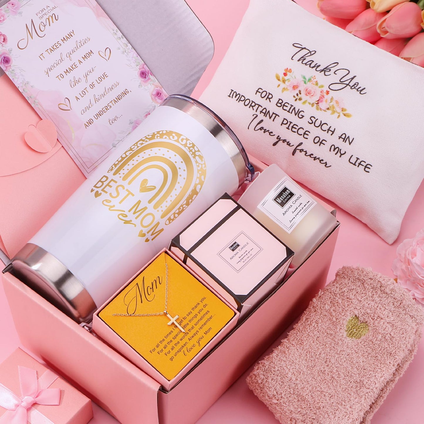 Birthday Gifts for Mom from Daughter Son - Christmas Presents for Mother in Law, Mama, Stepmom Birthday Gifts Basket, Best Mom Ever Gift Ideas Personalized Mothers Day Gift Box w/Tumbler
