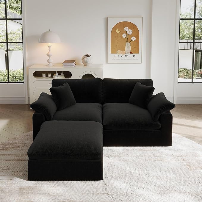 Intuition Decor Cloud Modular Sectional Sofa,2 Seat Down Filled Sofa 78.6" Minimalist Sofa,Cover Washable and Replaceable Couches for Living Room,Sectional Sofa Deep Seat Black
