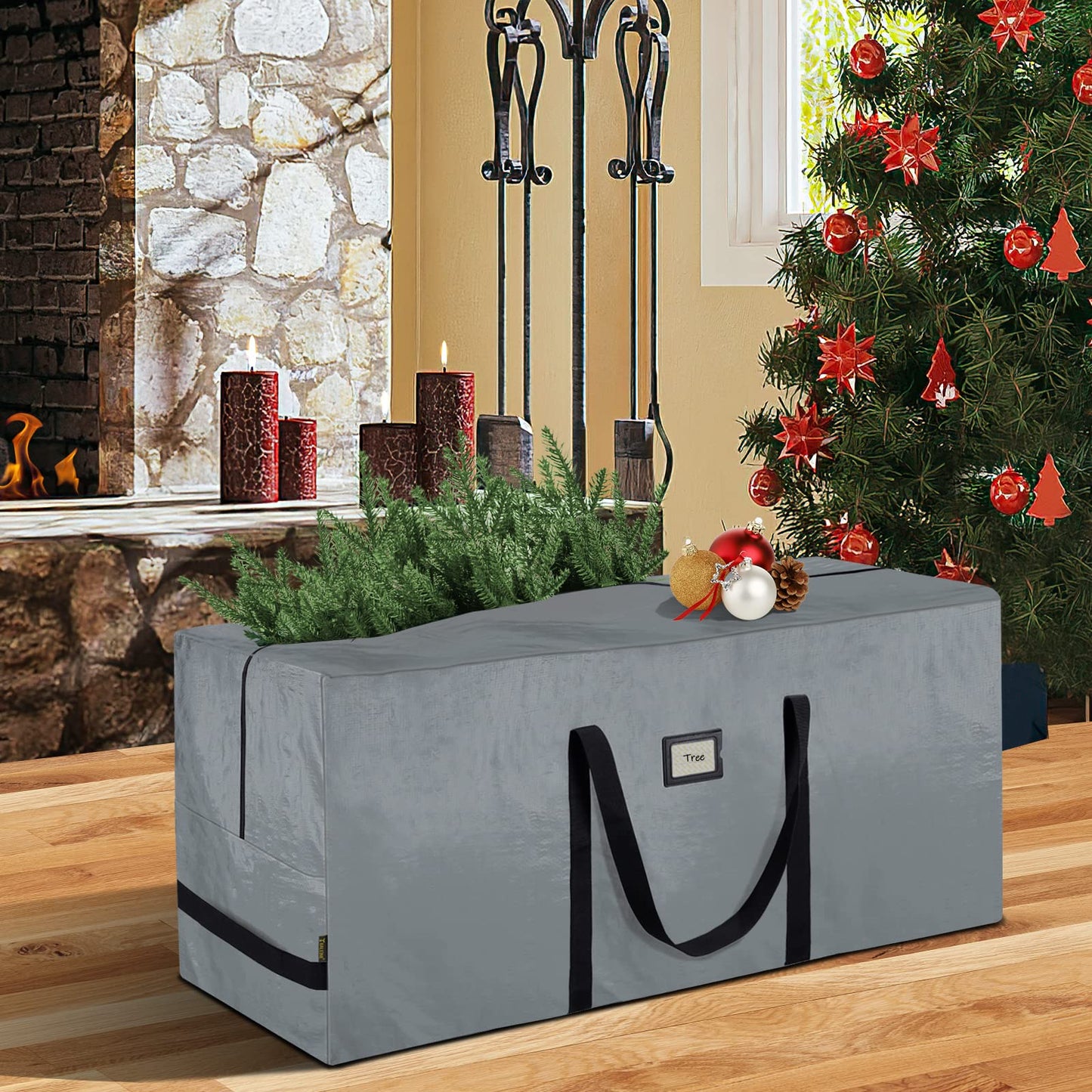 BALEINE 7.5 ft Christmas Tree Storage Bag, Heavy Duty Extra Large Artificial Christmas Tree Bag with Reinforced Handles and Dual Zippers Wide Opening (Gray, 7.5 ft)