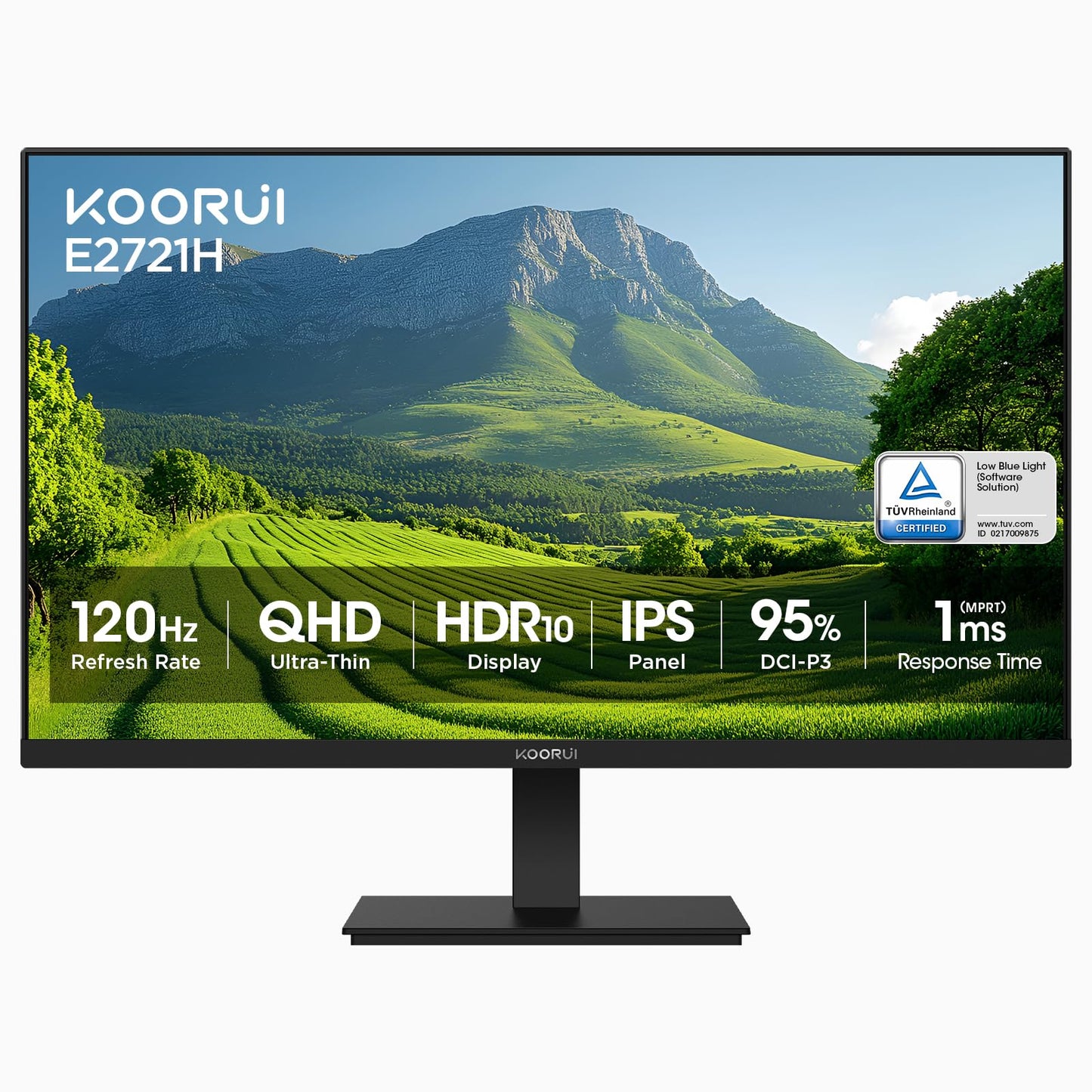 KOORUI 27 Inch QHD (2560x1440) IPS HDR Ultra-Thin Computer Gaming Monitor, 120Hz Refresh Rate, DCI-P3 95%, FreeSync & G-Sync, 1m
