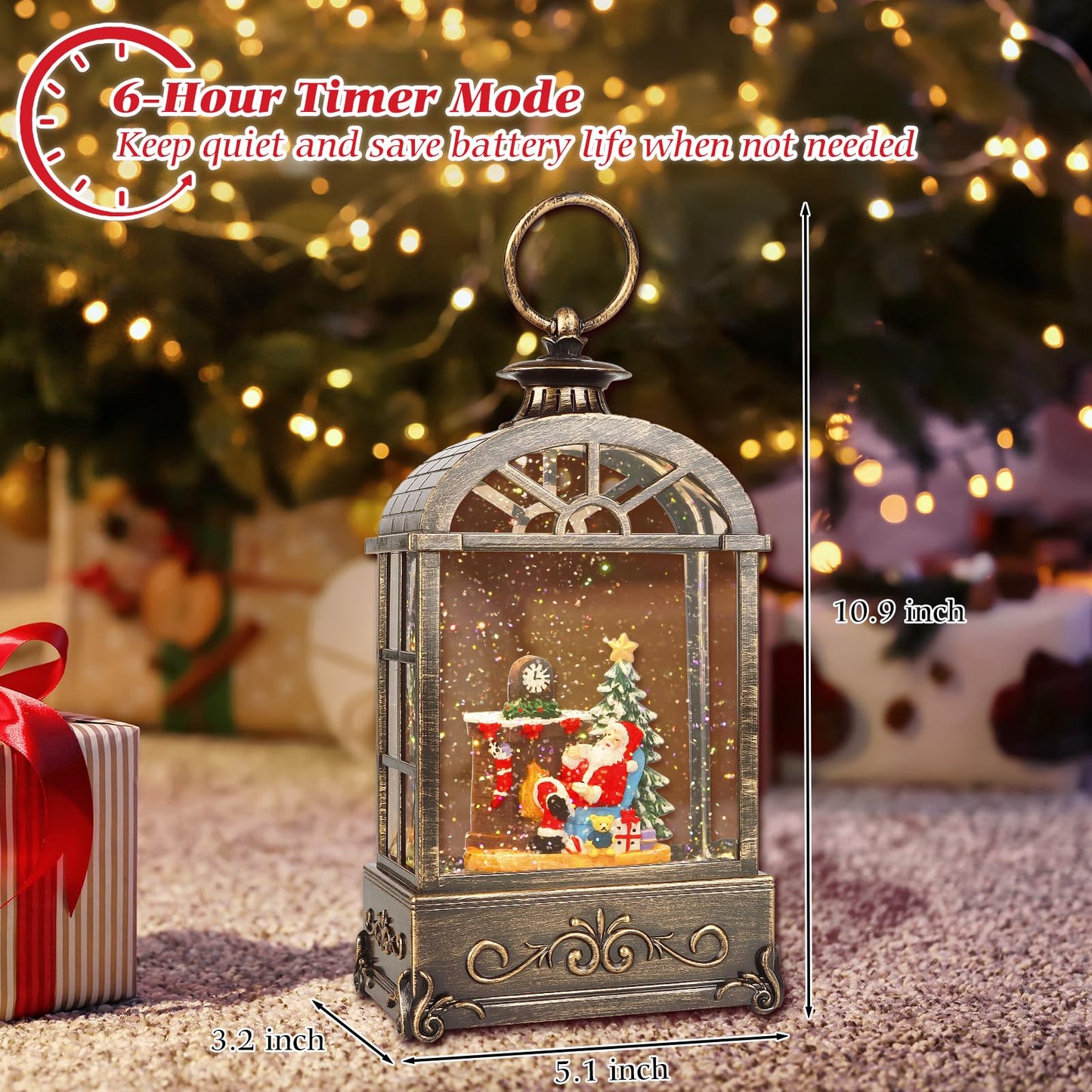 LSISOVO Christmas Snow Globes Lantern,Musical Snow Globe,Christmas Decorations Indoor for Home,Battery Or USB Powered,with 6 Hour Timer,Christmas Lantern for Festival Decoration,Santa Claus