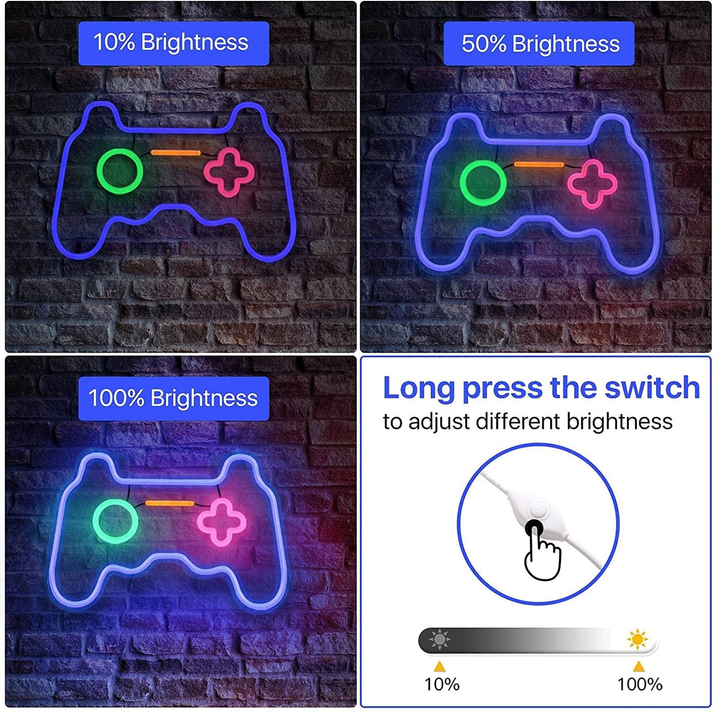 SOLIDEE Led Dimmable Neon Signs Wall Decorations For Living Room|Bedroom Gamepad Controller Shape Lights Game Room Decor Accessories Cool Teen Boys|Girls|Kids Gamer Gifts
