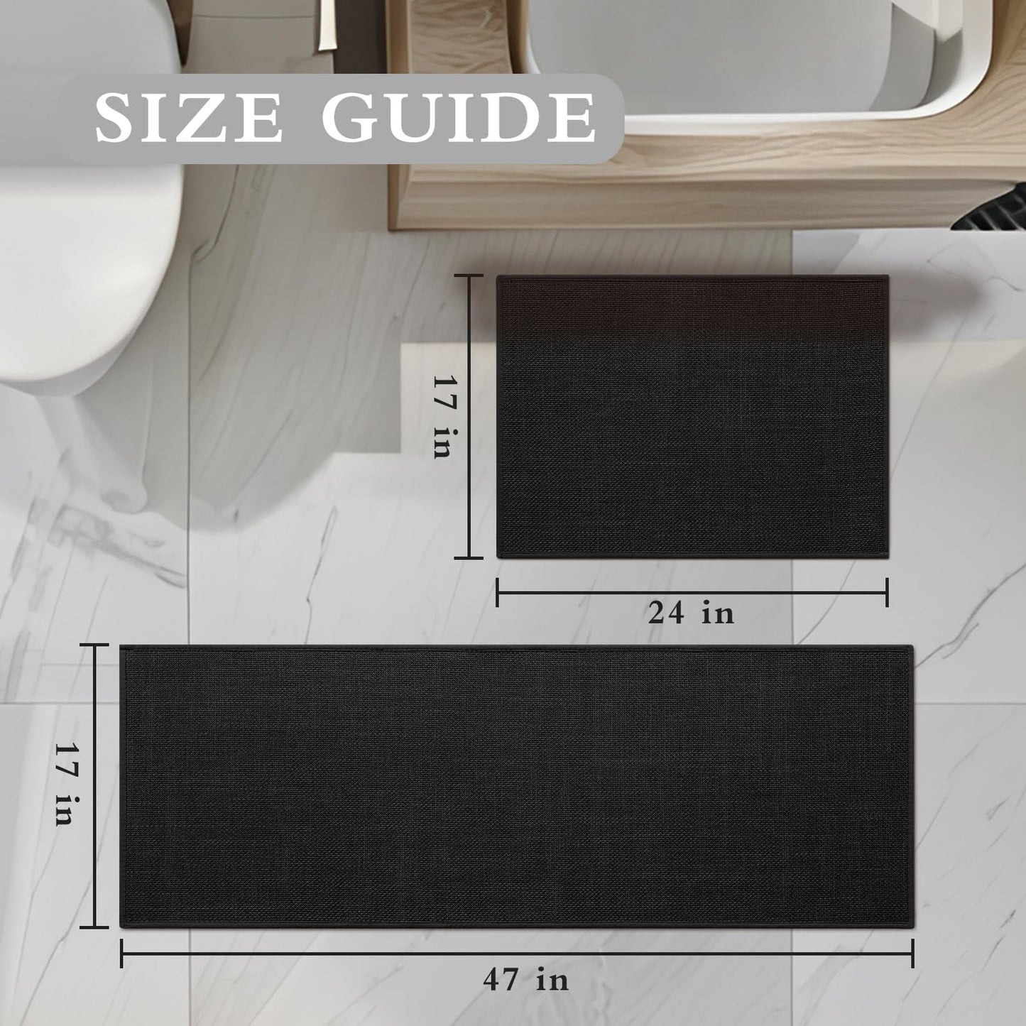 YIHOUSE Black Bathroom Rug Sets 2 Piece, Absorbent Bath Mat for Bathroom Non Slip Washable, Bathroom Mat Quick Dry, Thin Bath Rug Set for Toilet and Floor