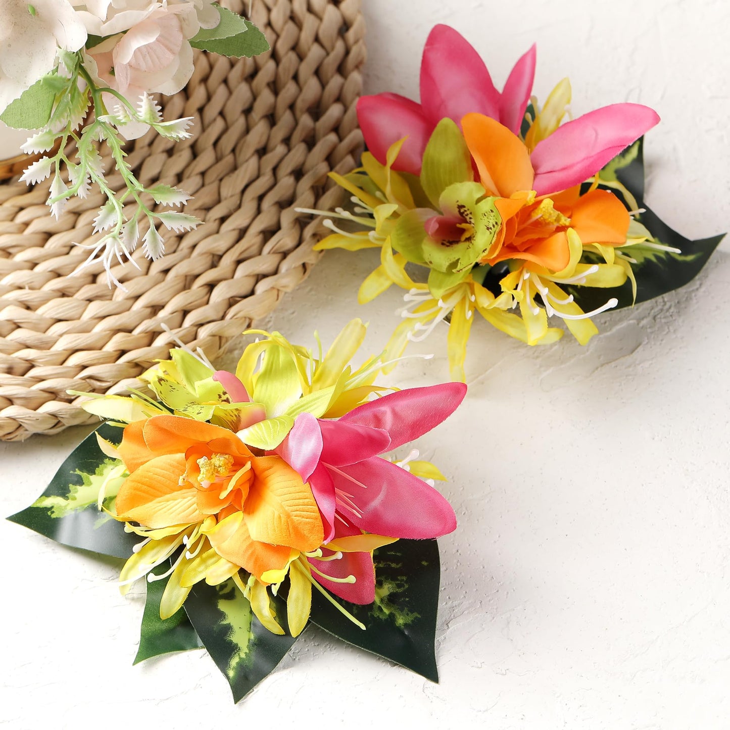 Hawaiian Flower Hair Clips for Women - 2 PCS Artificial Tropical Orchid Hairpin Hawaii Floral Hair Accessories for Women Girls L