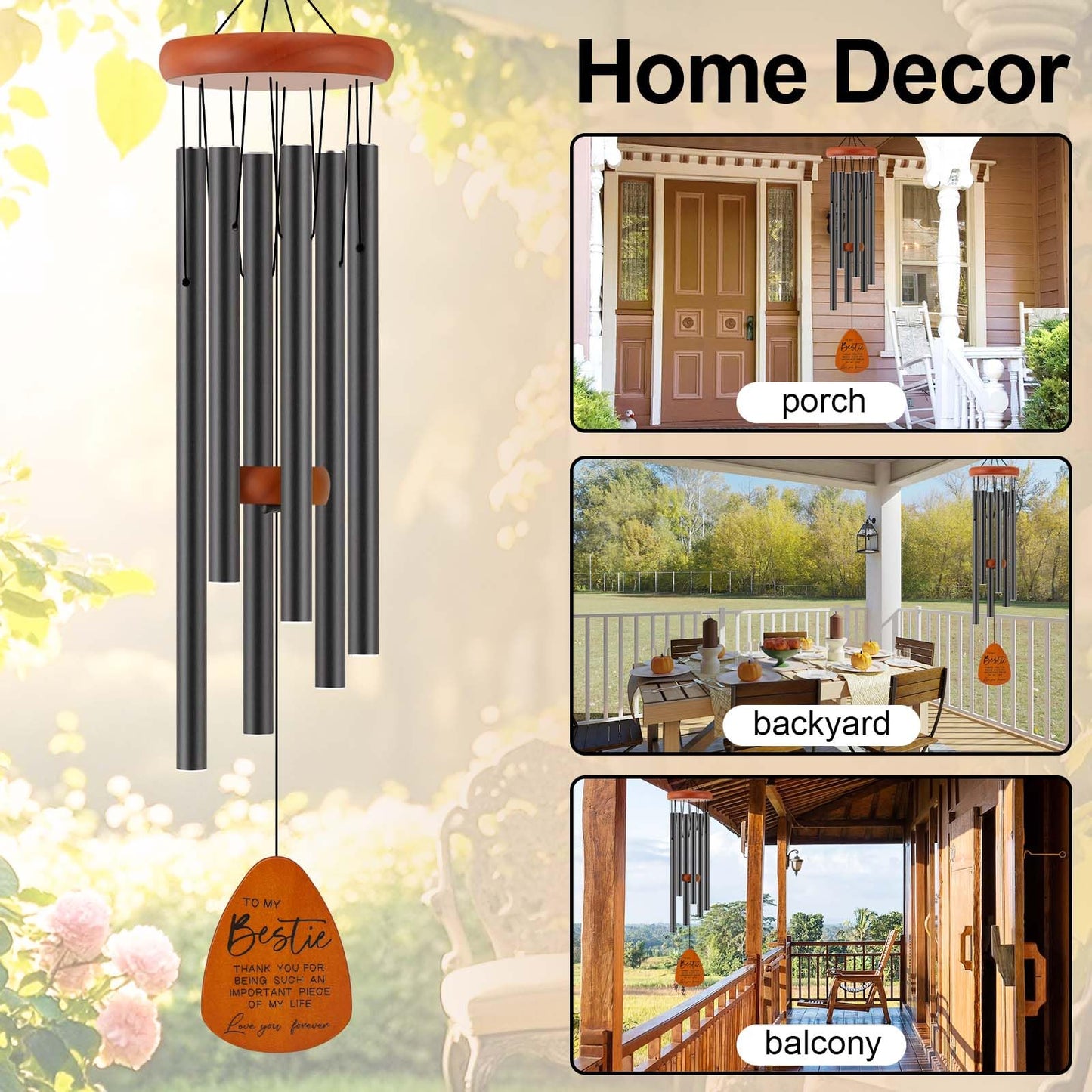 Bestie Gift for Women, Friend Gifts for Women, Unique Friendship Sister Gifts for Birthday, Mothers Day, Christmas, 32 Inch Wind Chimes Gift for Home Decor
