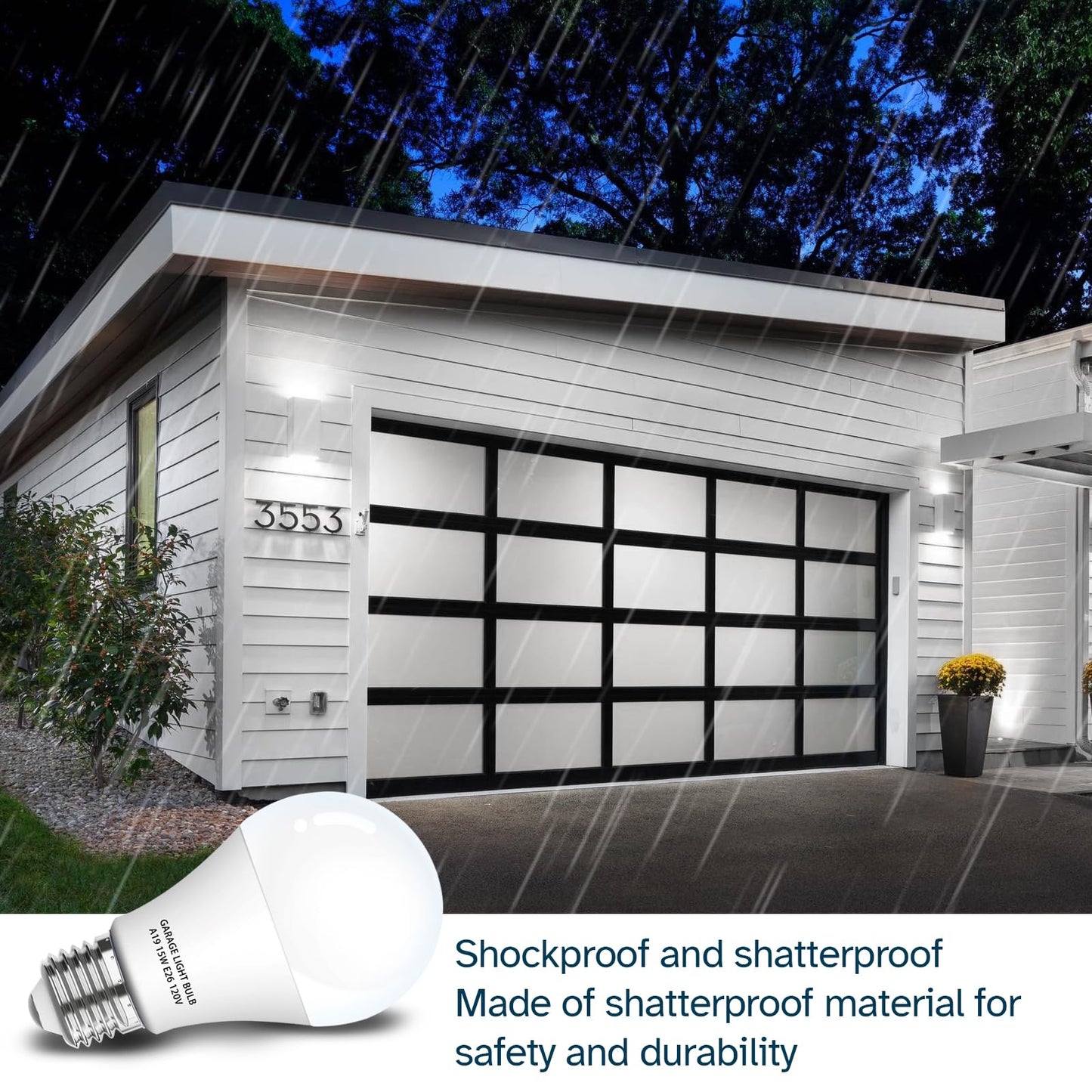 LOXYEE Garage Door Opener LED Light Bulb 2 Pack,15W Equivalent to 100W Garage Light Bulb,A19 5000K Daylight White E26 Base 120V Outdoor Light Bulbs,Minimize Interference,Dimmable