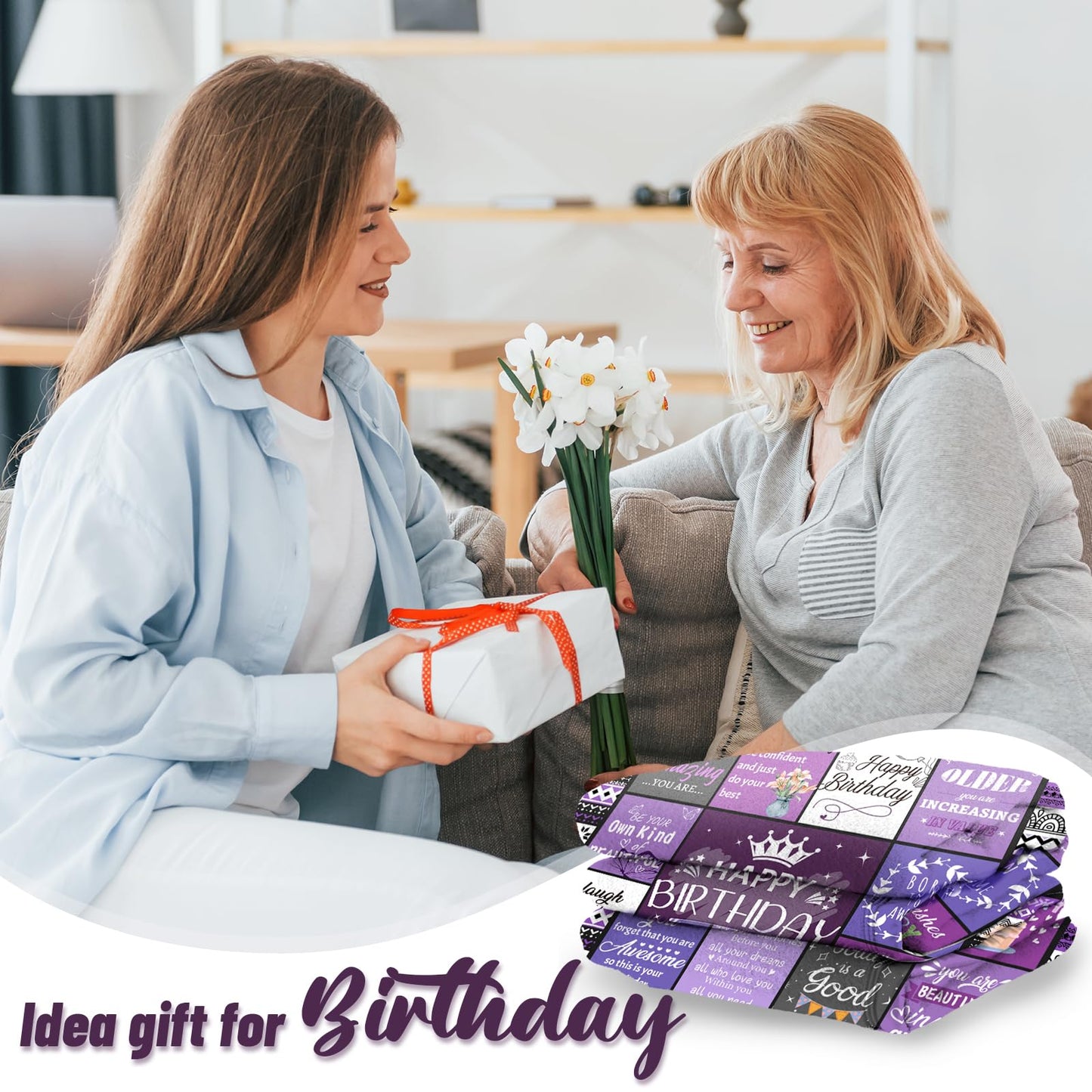 Ueedklaayy Happy Birthday Gifts for Women, Purple Gift for Women Birthday, Bday Gift for Woman Friendship, Bday Gift for Best Friend Sister Mom, Purple Flannel Blanket 60"X50"