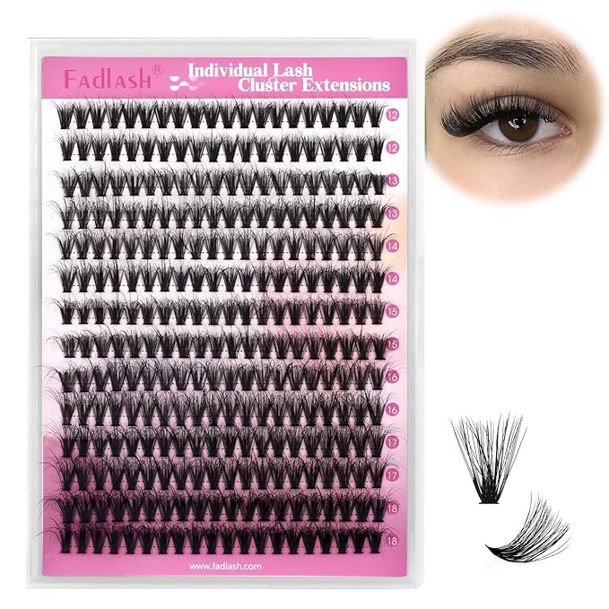 Lash Clusters 240pcs 40D 12-18mm Mixed Tray 3D Effect Volume Individual Lashes Cluster Eyelash Extensions Fluffy Soft D Curl Individual Lashes DIY Lash Extension Kit at Home (40D-0.07-D,12-18mm)
