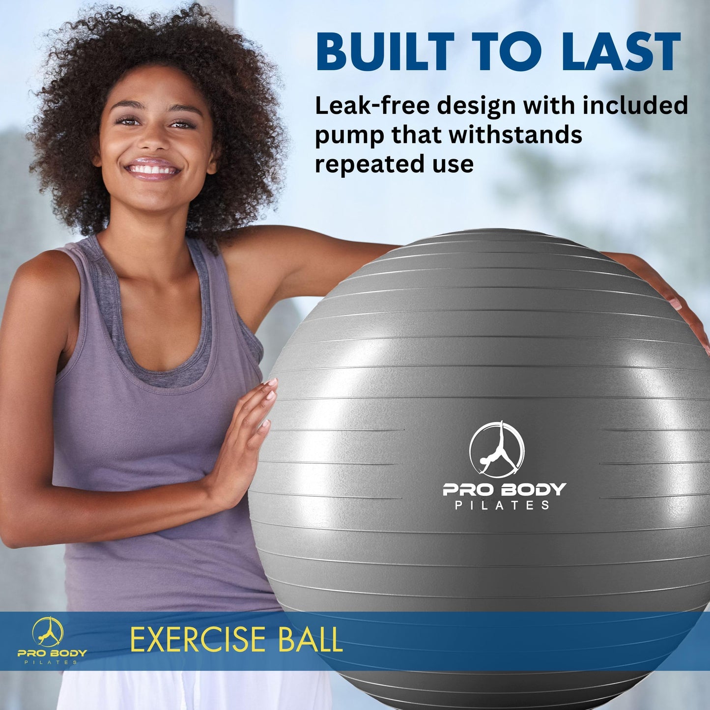 ProBody Pilates Exercise Ball - Multiple Sizes Gym Grade Balance Ball for Fitness, Workout, Pregnancy & Physical Therapy, Stability Yoga Ball Chair (Silver, 45 cm)