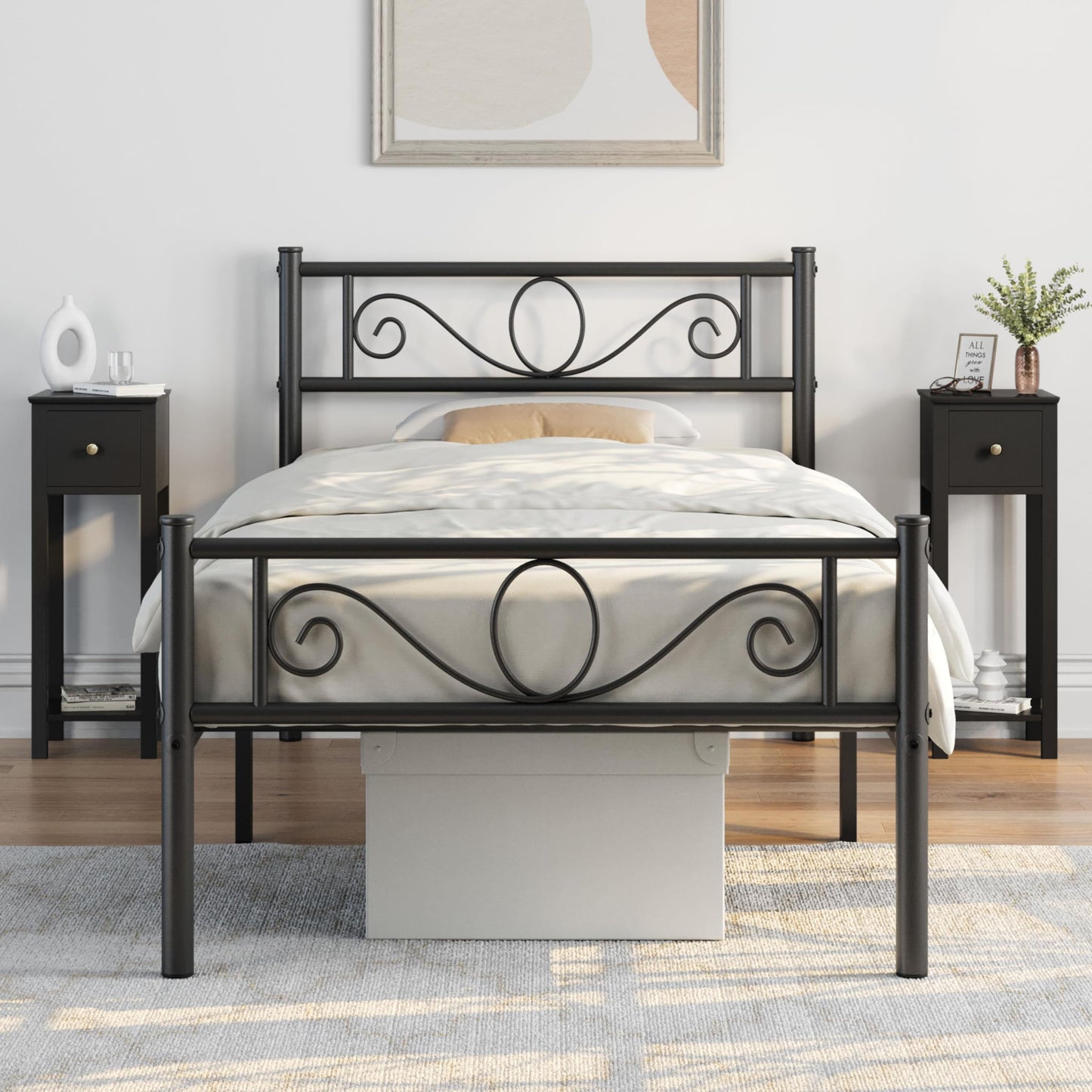 Yaheetech Black Slim Bedside Table Set of 2, Narrow Wooden Nightstand with Drawer & Shelf, Tall Telephone Table Hallway Side Table, 25x25x70cm