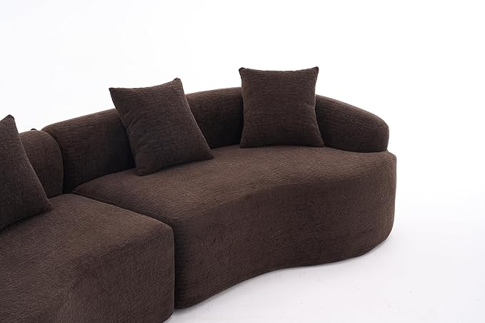 110" Oversized Modern Curved Cloud Sectional Sofa, Luxury Plush Chenille 4-Seater Deep Wide Seat Couch with 4 Pillows, No Assembly Needed Apartment Living Room Furniture, Black