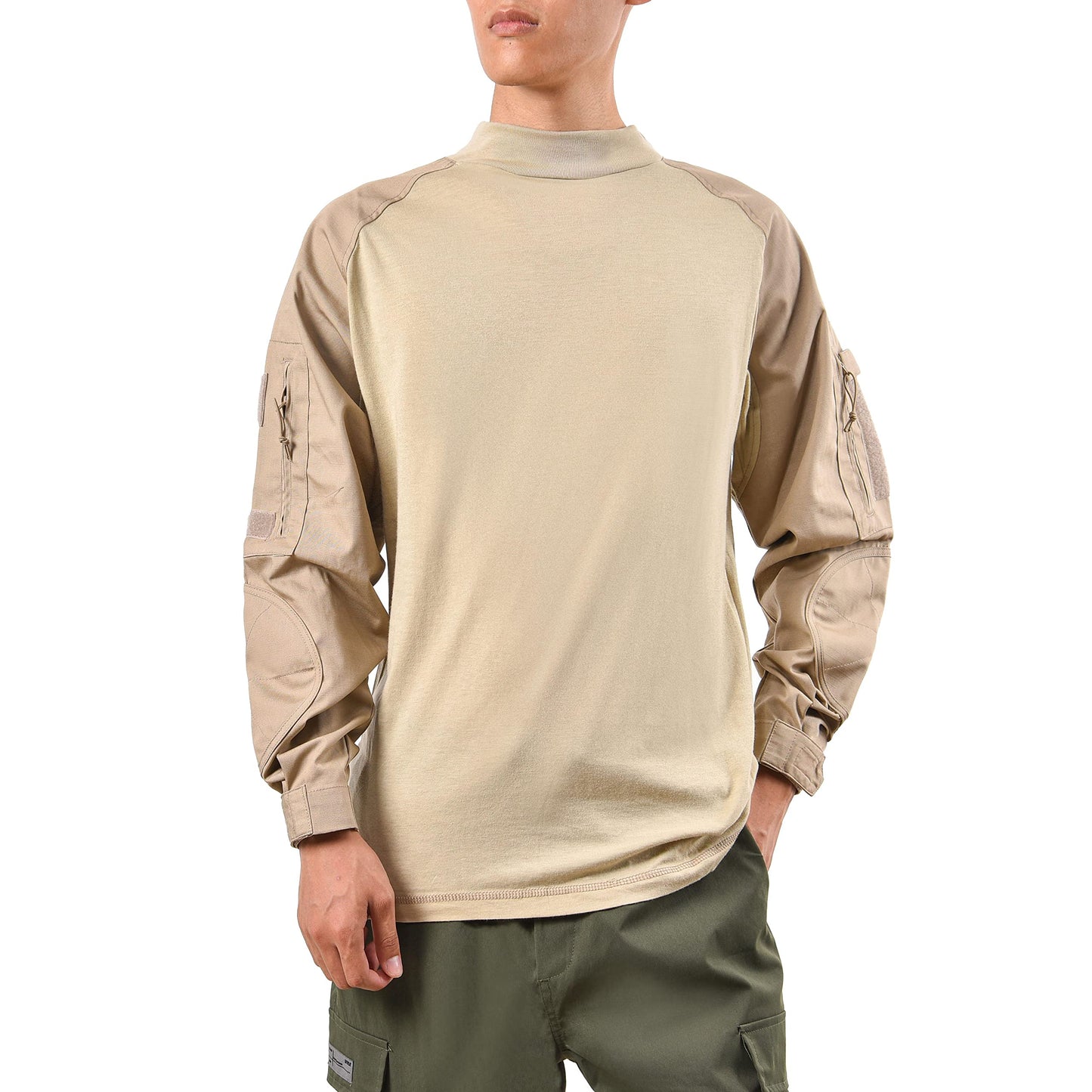 Mens Army Military Battle Combat Camo Tactical Uniform Hunting Game Shirts Tops (Desert Sand, Size S)