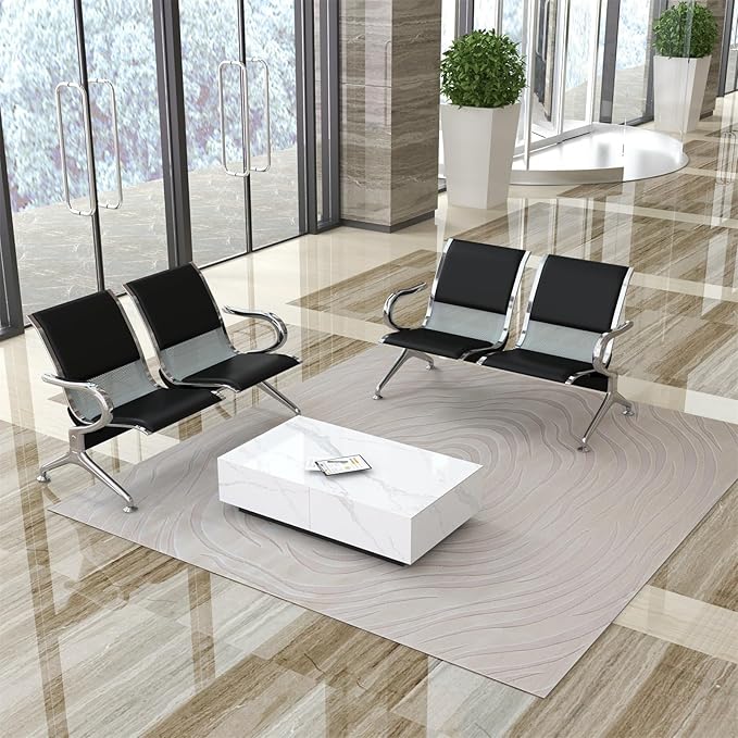 kinbor PU Leather Waiting Room Chairs - Airport Salon Office Waiting Area Reception Chairs Furniture Bench with Arms for Bank, Hospital, Barbershop, Black (Set of 2)