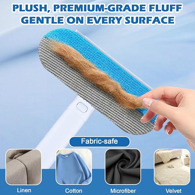 Pet Hair Remover for Couch, Furniture & Car Seats - Reusable Lint Roller for Dog and Cat Hair Removal on Clothes, Carpet, Bedding - Eco Friendly, No Sticky Refills, with Long Handle & Squeegee