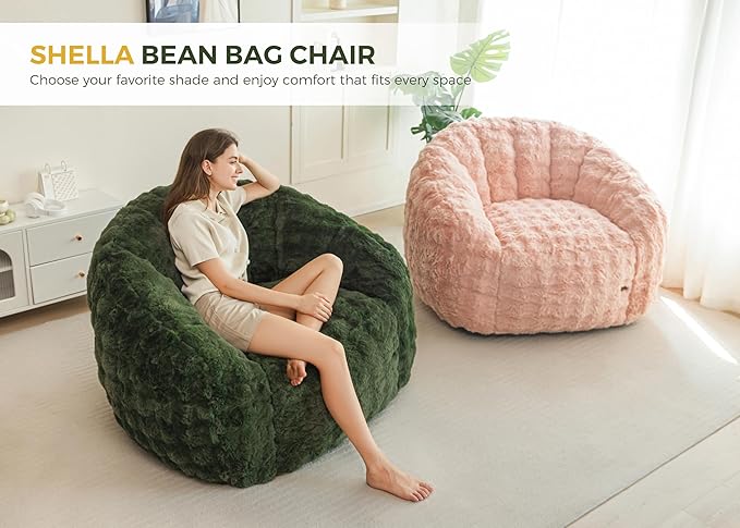 MAXYOYO Giant Bean Bag Chair for Adults, Stuffed Shell-Shaped Large Bean Bag Couch, Cozy Living Room Chair with Filler, Floor Sofa Lazy Sofa for Bedroom Living Room, Green