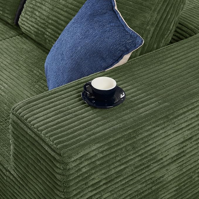 Furnify 106" Modular Sectional Sofa with L-Shape Chaise, Right/Left Facing Deep Seat Cloud Couch, No Assembly Required, Upholstered Couch for Living Room Bedroom (Plush Corduroy Fabric, Green)