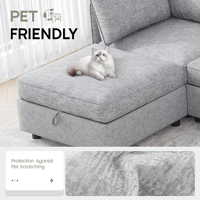 Oversized Modular 8 Seater Sofa with Removable Covers and Storage, Convertible U, L-Shaped and Sleeper Sectional, Modern Sectional Couch with Ottoman Chaise for Living Room, Bedroom, Apartment, Gray