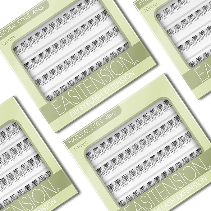 DIY Eyelash Extension, 3D Effect Glue Bonded Band Individual Lash 48 Clusters Volume Lashes Set, Home Eyelash Extension, C curl Lashes Pack 12MM-Natural-48 Clusters