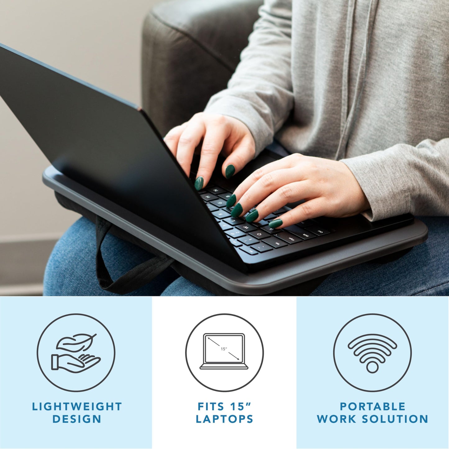LAPGEAR Compact Lap Desk - Fits up to 15 Inch Laptops - Charcoal - Style No. 43105