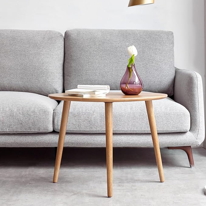 Vadisun Small Oval Coffee Table, 33.5" Mid Century Modern Coffee Table for Living Room, 100% Solid Oak Wood Side Table, Center Table (Original Wood Color, 33.46''Wx22.83''Dx15.74''H)