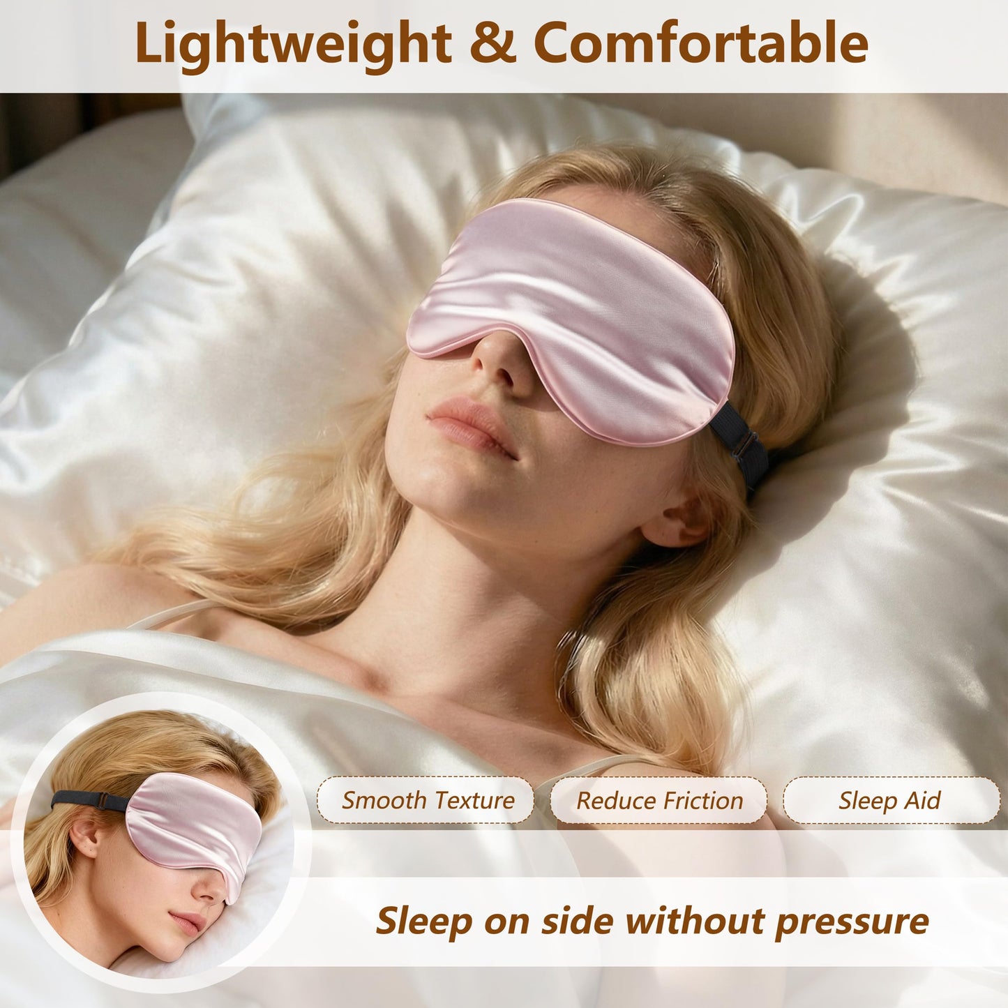 Loomluxe Sleep Mask Silk Eye Mask for Men Sleeping Mask, Adjustable Elastic Strap for Night Shading Sleep Mask, Soft and Comfortable for Both Men and Women(Pink)