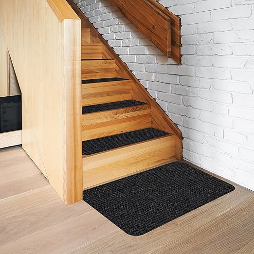 Stair Treads for Wooden Steps Carpet, Non-Slip Stair Runner Indoor Outdoor Stair Tread Mats Covers Pads, 19" x 31"Matching Landing Step Runner for Elders, Kids and Dogs (19" x 31", Black)