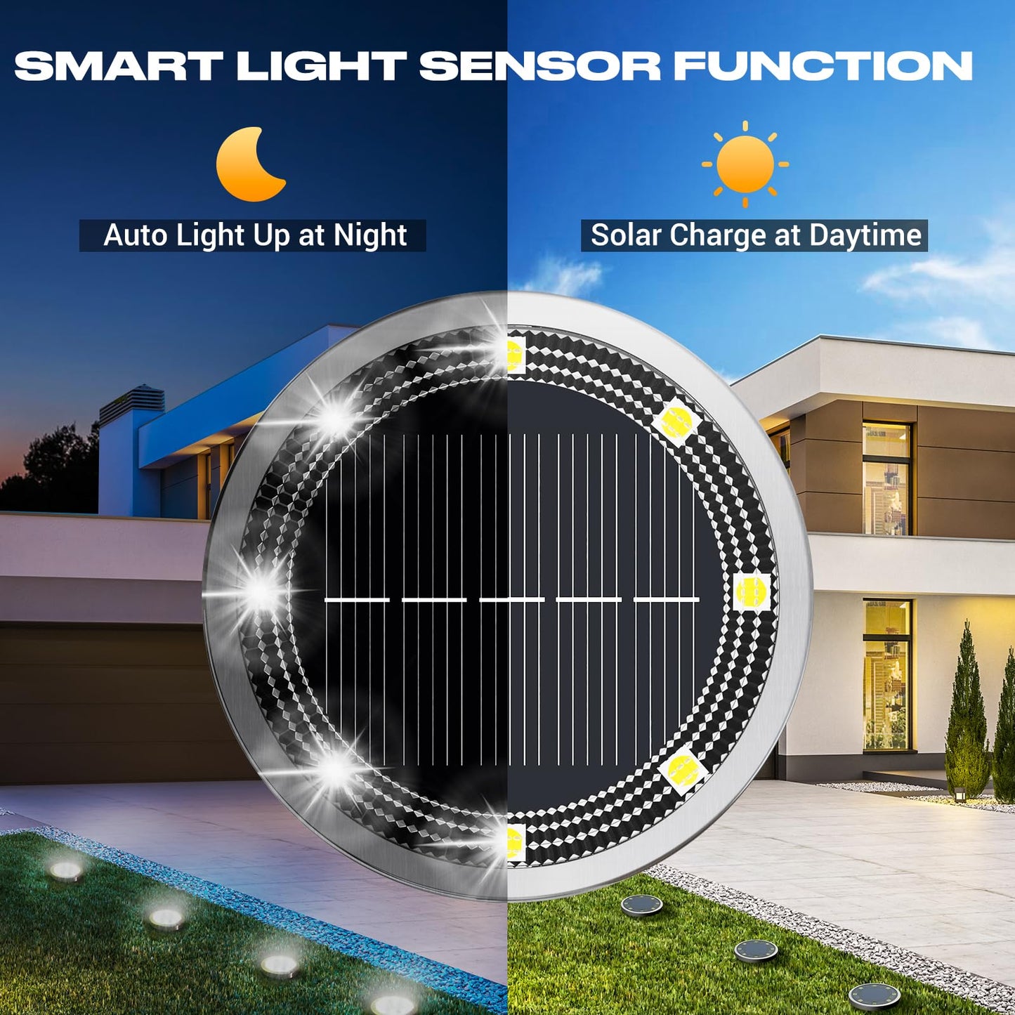 Peasur Solar Ground Lights Outdoor, 24 Pack Flat Solar Powered Disc Lights, IP68 Waterproof, Anti-Rust, Landscape Lighting for Pathway Garden Yard Lawn Walkway Landscape Driveway, Cool White