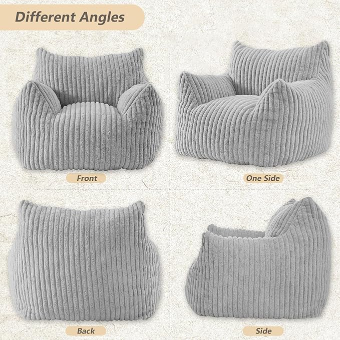 Achicsofar Giant Bean Bag Chairs for Adults Teens, Large Bean Bag Sofa Chairs with Filling Comfy Fuzzy BeanBag Chair with Armrests for Bedroom Living Room Reading