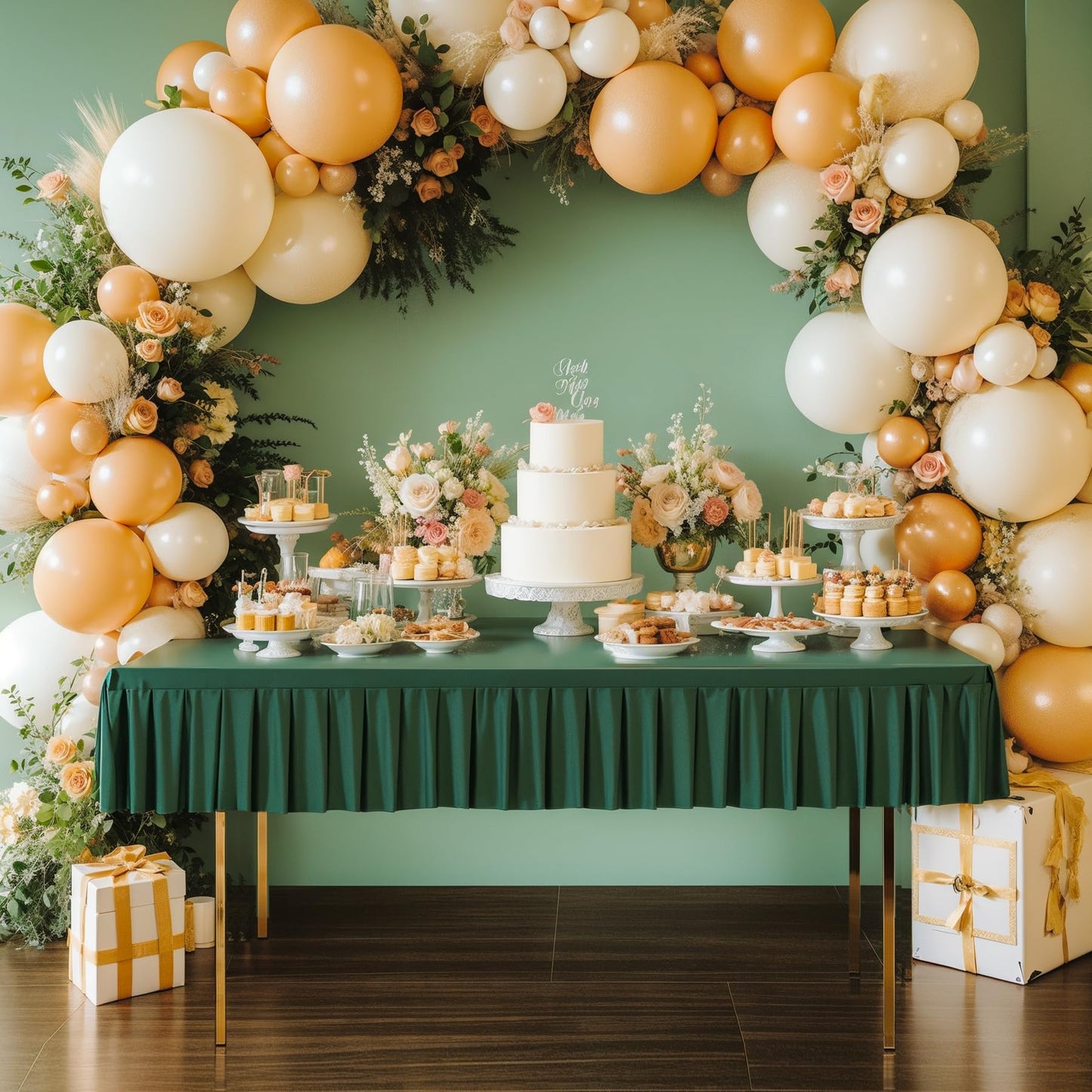 Wish Care Hunter Green Spandex Table Clothes for 8 Foot Rectangle Tables Wrinkle Free Ruffle Tablecloth with Pleated Skirt Stretch Fitted Table Covers for Wedding Birthday Christmas Party Banquet