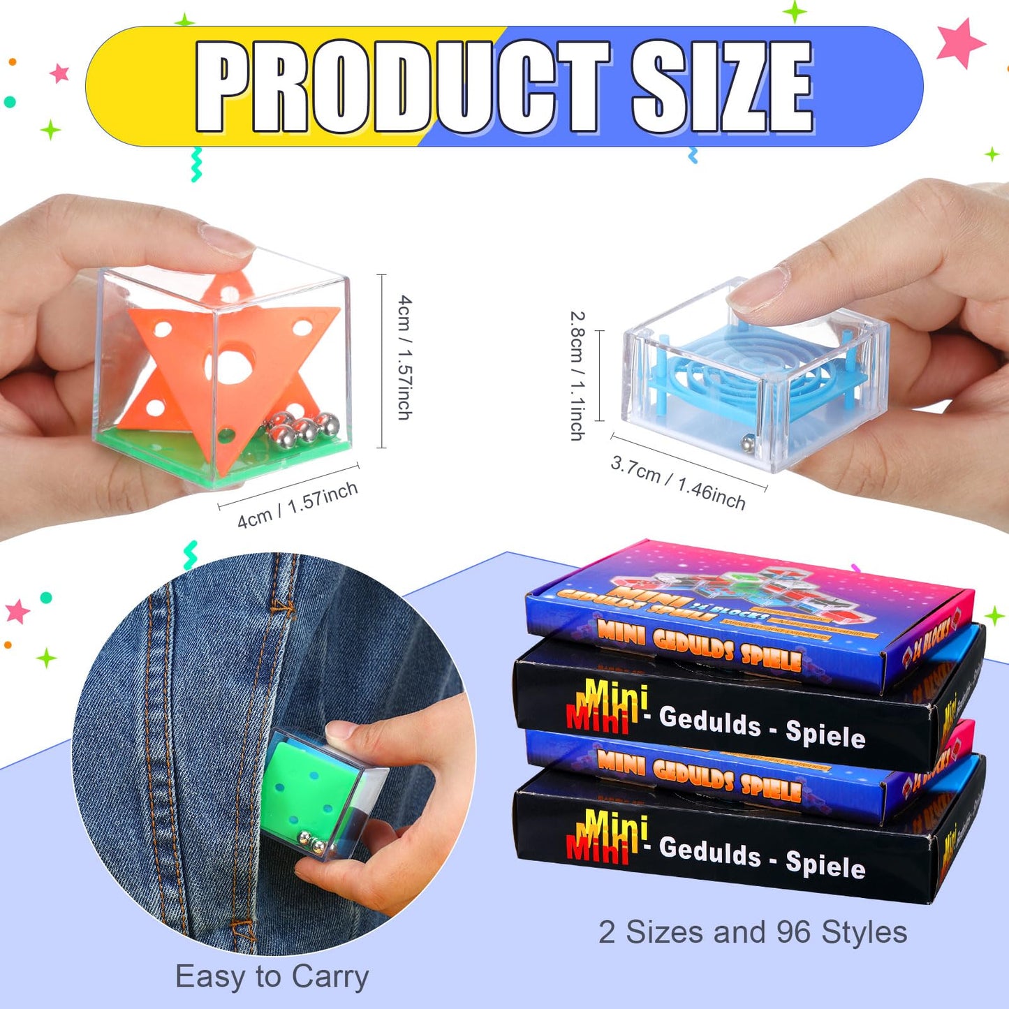 Lenwen 96 Pieces Brain Teaser Puzzle Mini Fidget Cubes 3D Ball Maze Cube Puzzle Cubes Party Favor Games Challenge Decompression(Classic Colors)