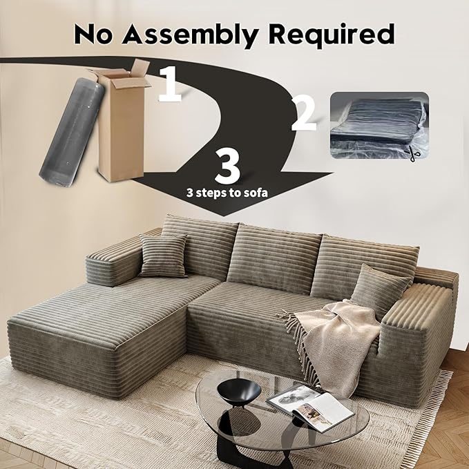 107.5" Cloud Modular Sectional Sofa Couch with L-Shape Chaise,Modern Minimalist Upholstered Couches for Living Room Bedroom,Deep Seat Corner Couch,No Assembly Required (Camel,Left Facing Chaise)