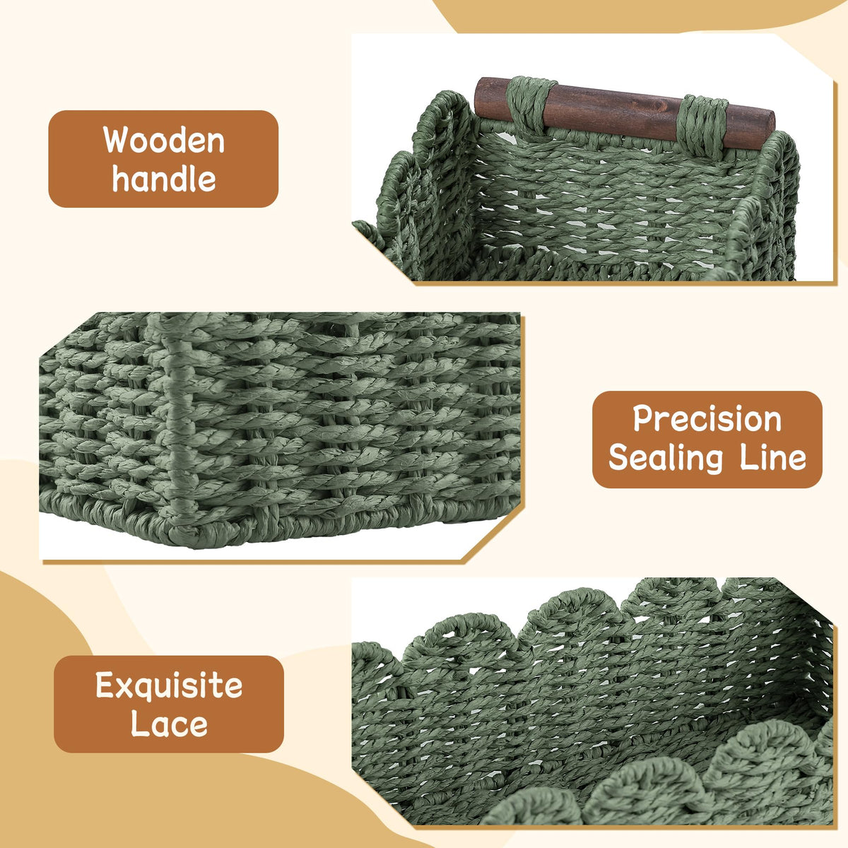 Toilet Paper Storage Basket Bathroom Counter Organizer Wicker Baskets for Organizing Cute Basket for Bedroom Nursery Room Kitchen Bathroom Decor-Green