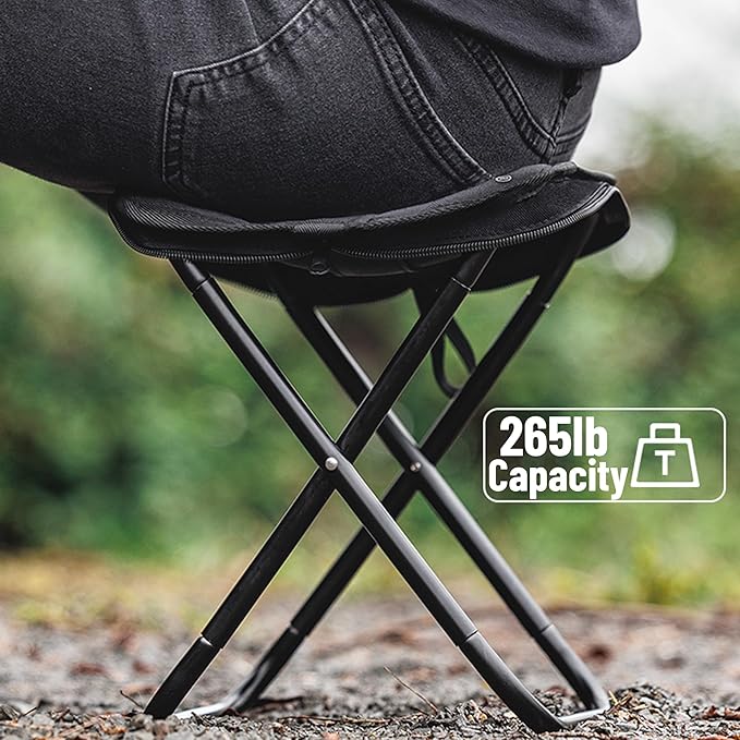 windhike Blackdog 11in Ultralight Camping Folding Stool - 0.7lb Compact Camping Chair, 265lb Capacity Aluminum Alloy X-Frame Design for Hiking, Fishing & BBQ Portable Small Stool for Adults