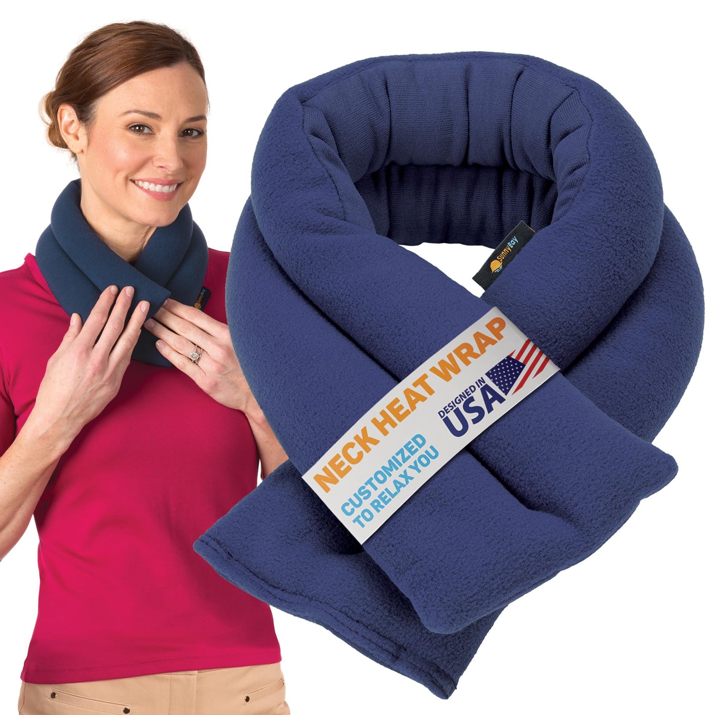 SunnyBay Microwavable Heating Pads, Microwavable Moist Heated Neck and Shoulder Wrap, Versatile Weighted Beanbag Cold Pack or Warm Compress, 2.2 lbs, 26x4 Inches, Navy Blue