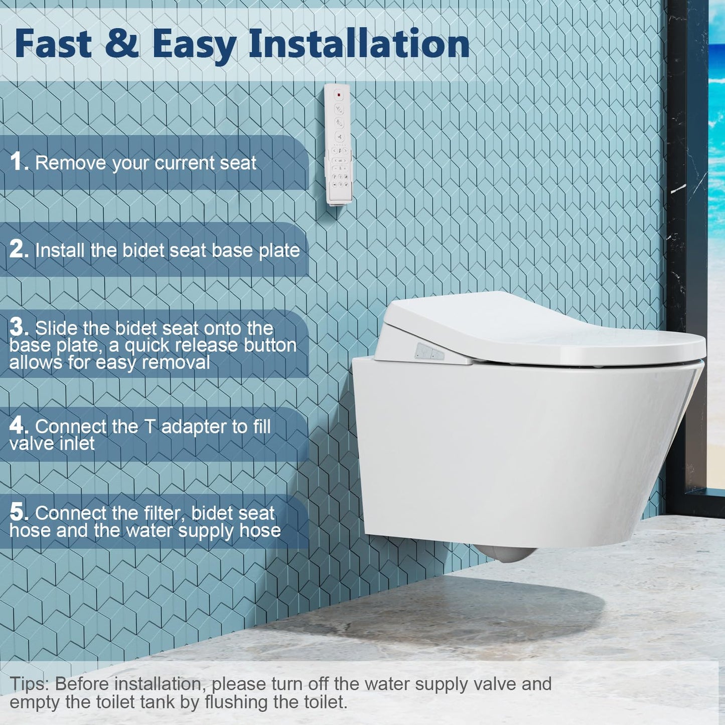 Electric Bidet Toilet Seat with Heated Seat, Endless Warm Water, Smart Bidet Toilet Seat Elongated, Separable Sittable Lid, Self-Clean Adjustable Nozzle | Wireless Remote | Quiet Operation