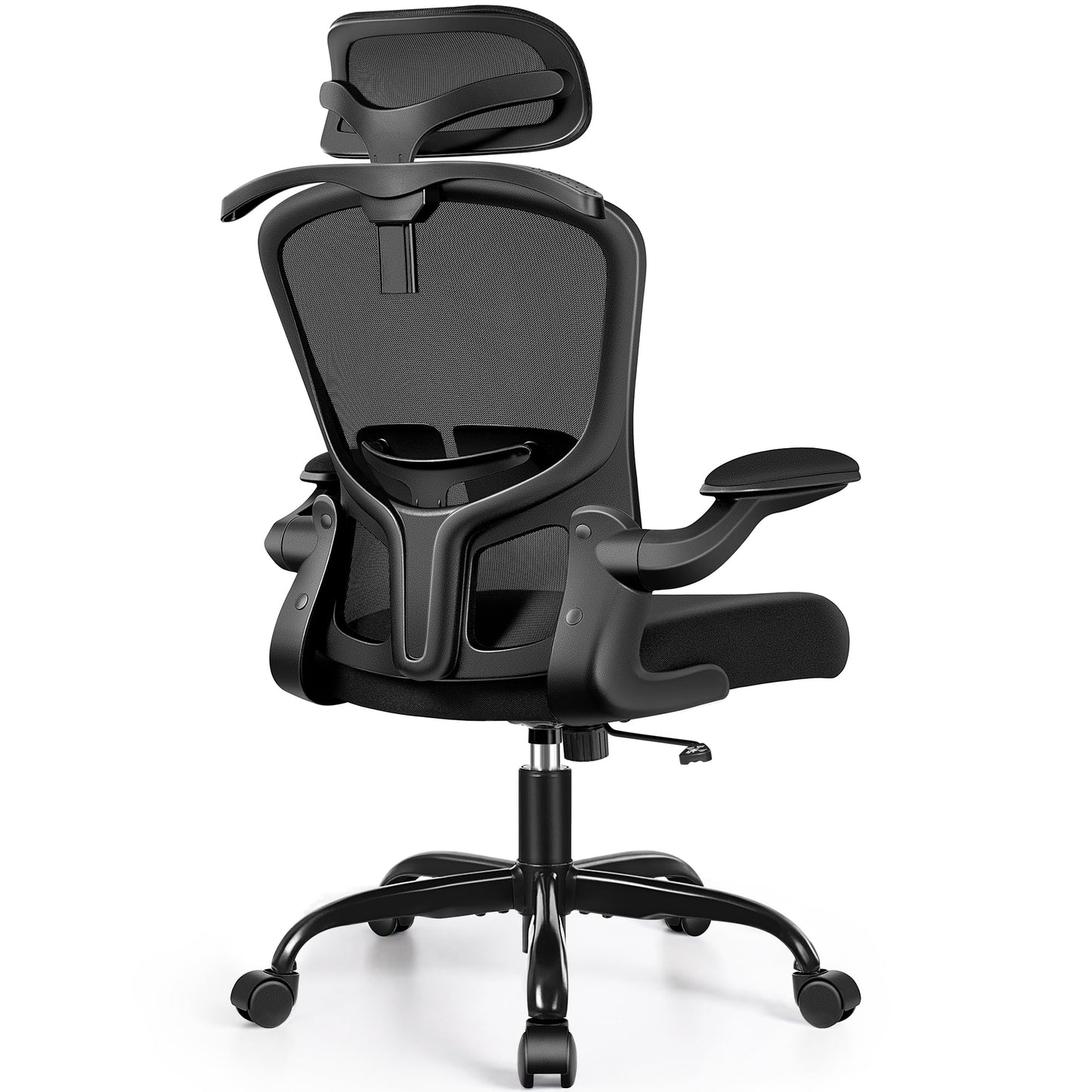 FelixKing Office Chair with Headrest, Ergonomic Desk Chair with Wheels, Task Swivel Comfy Chair with Adjustable Lumbar Support, Breathable Mesh Computer Chair with flip-up Armrests for Home (Black)