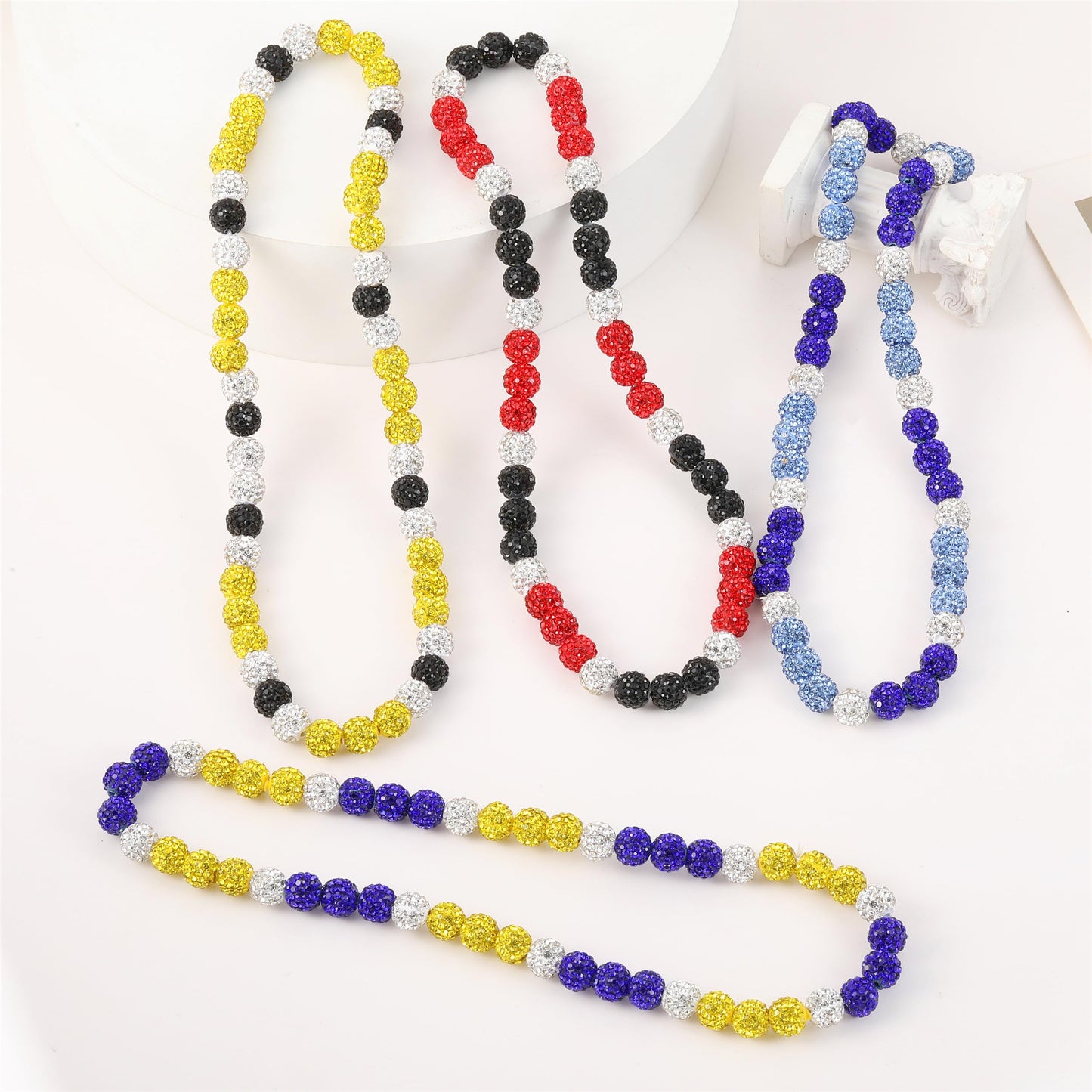 HSWYFCJY Baseball Beaded Chain Necklace for Men Women, Rhinestone Discoball Drip Accessories Blue Black Baseball Necklaces Gifts