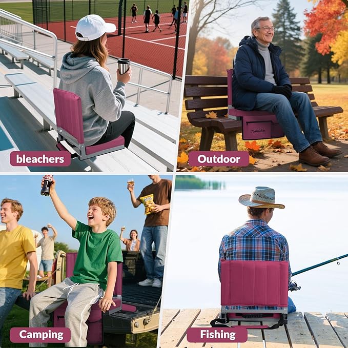 Thallike Heated Stadium Seats for Bleachers - 3-Level Heating Foldable Chair with Back Support, Large Storage Pockets & Cup Holder for Sports Games and Camping