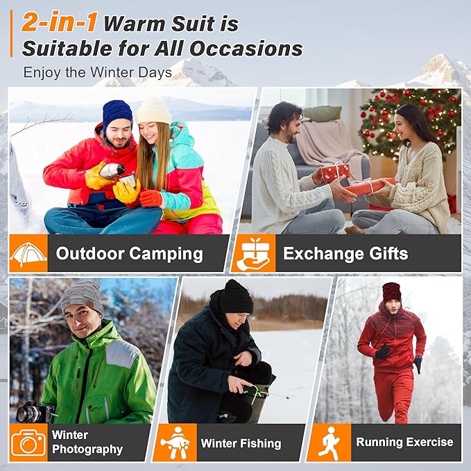 Mens Winter Beanie Hats Scarf Set Warm Knit Skull Cap Neck Warmer with Fleece Lined Winter Hat for Women