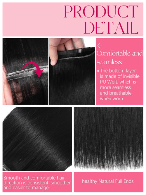 Lacer Black Human Hair Weft Extensions 16 Inch Seamless Micro Beads Butterfly Extensions Human Hair Natural Black Double Invisible OVO Remy Hair Extensions 100G 1 Pcs 31.5" (80Cm)